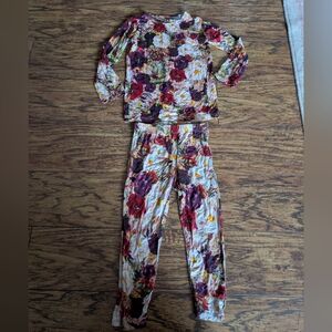 Posh Peanut Floral Kids Pajama Set - Red, Purple, White‎